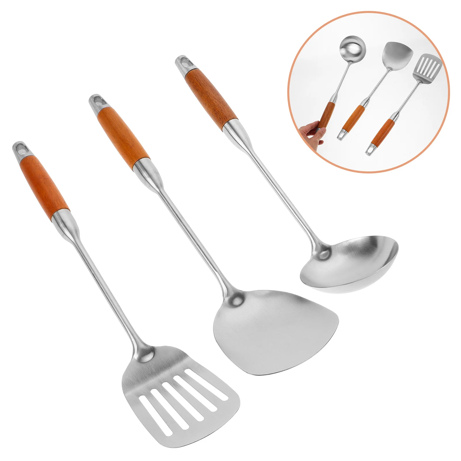 

1 комплект, набор кухонной утвари из нержавеющей стали, длинные ручки, подвесное отверстие, компактная лопаточка, ложка для супа, дуршлаг