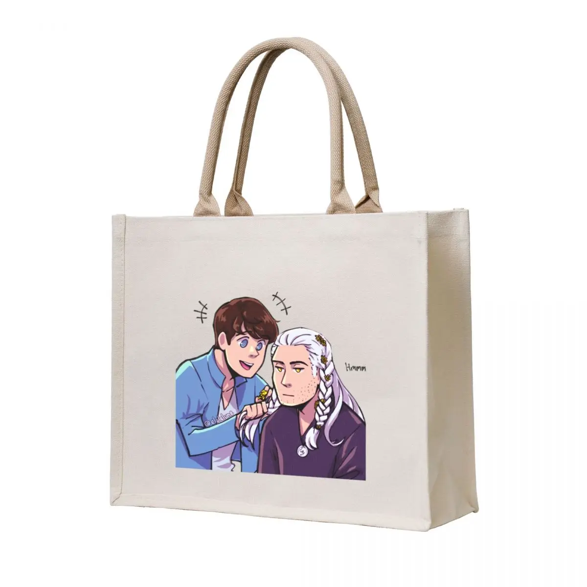 

Jaskier braids flowers into geralt's hair Tote Bag shopper bag women Women's bag the tote Customizable tote