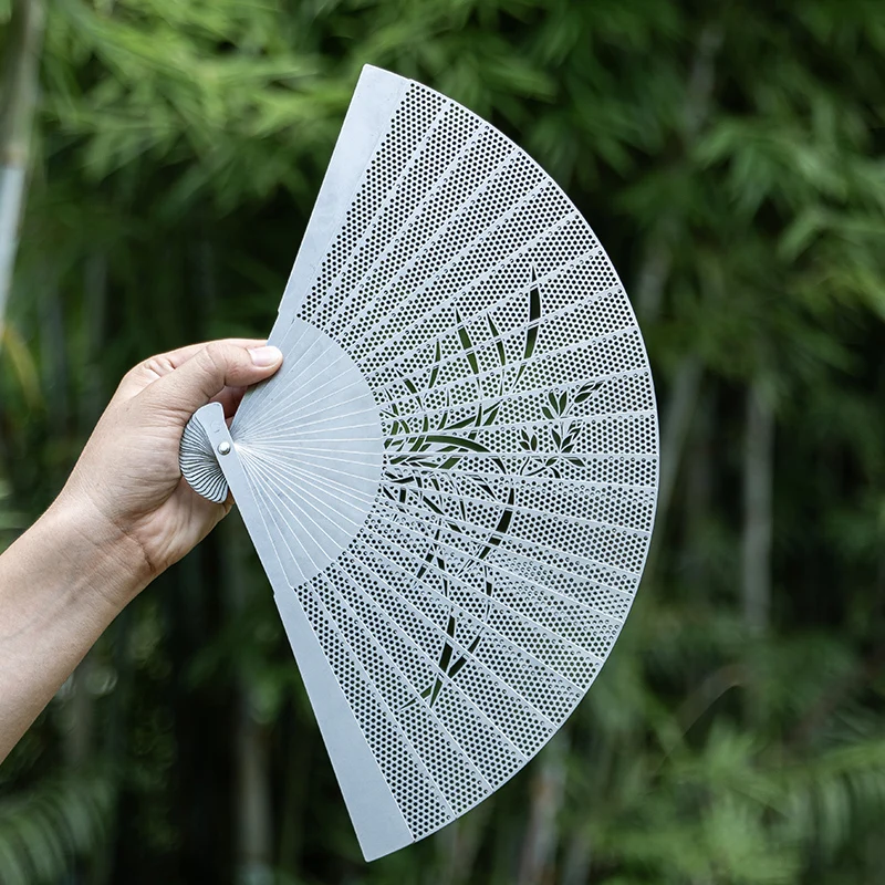 Chinese Style,Hollow Out Orchid Fan Ornament, Stainless Steel Folding Fan, Portable Fan, Home Accessories, Metal Handicrafts,1pc