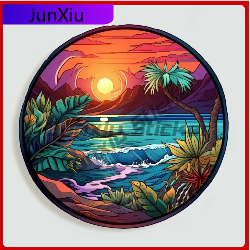 

Ocean Sunset Sticker Nature Decal for Truck Palm Tree Cool Waterproof Vinyl Acces Car Laptop Window Bumpe