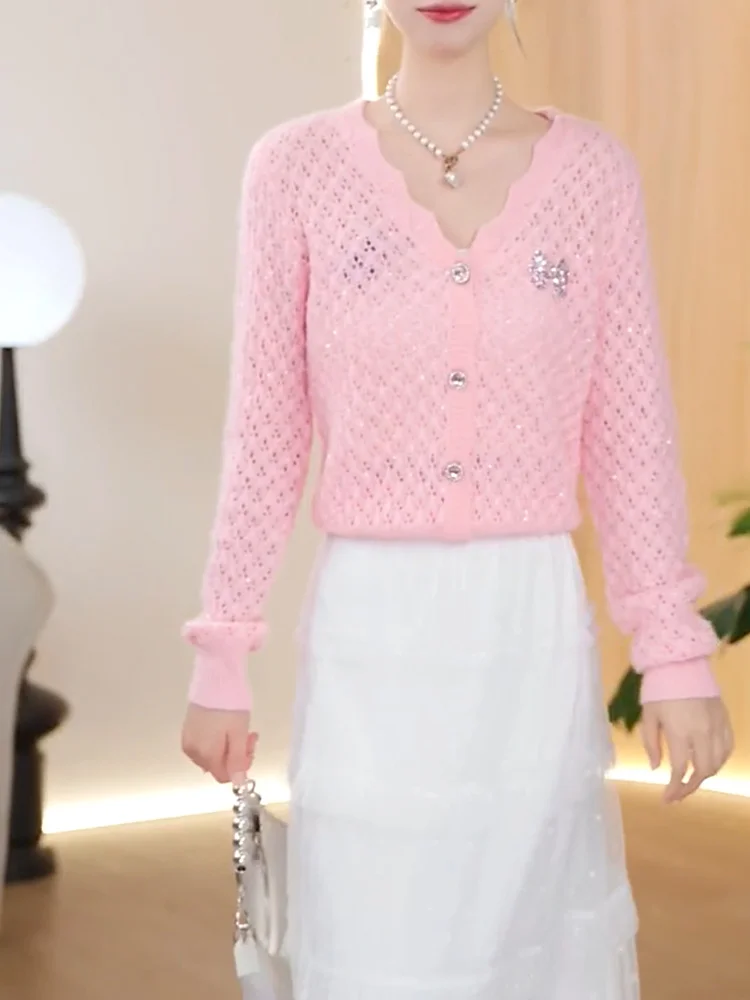 

Розовый ажурный трикотаж с v-образным вырезом, женская внутренняя одежда, осень 2024, новинка, универсальный молодежный топ больших размеров, корейский свободный крой