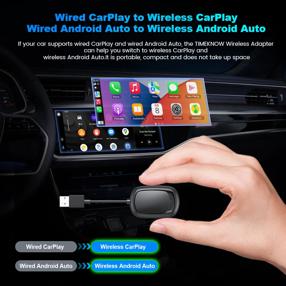 TIMEKNOW yeni kablosuz CarPlay Android oto adaptörü kablolu CarPlay kablosuz 2 in 1 USB Dongle için VW Toyota Audi Skoda Audi için