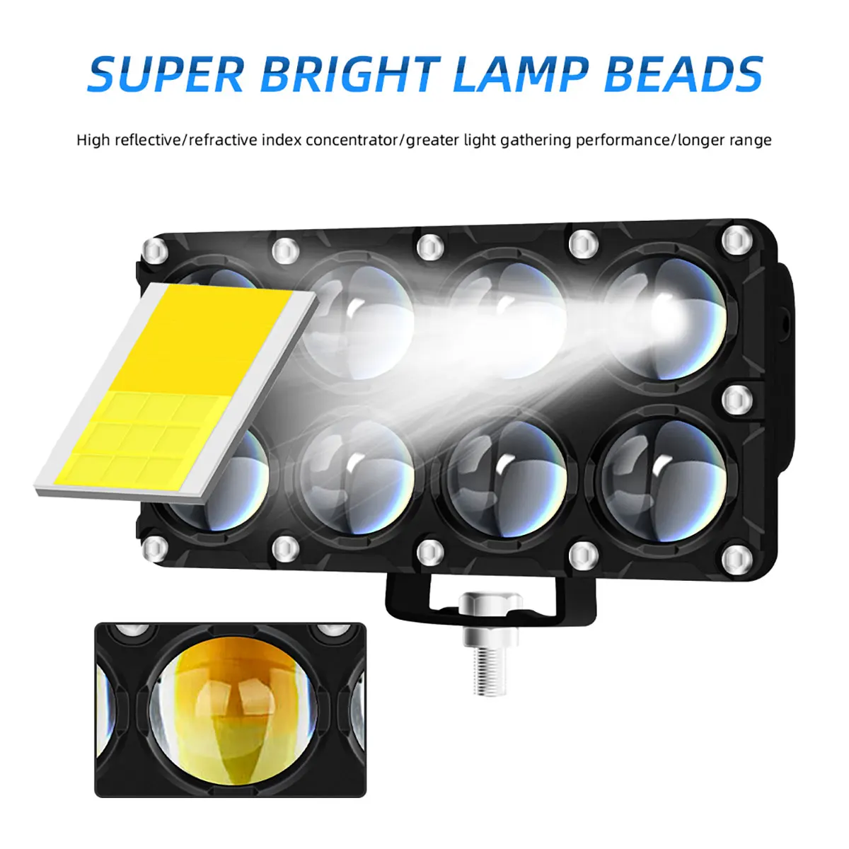 For Motorcycle 6/8/10 LED Spotlights Lens Headlight High Low Beam Dual Color White Yellow Fog Driving Light 12V
