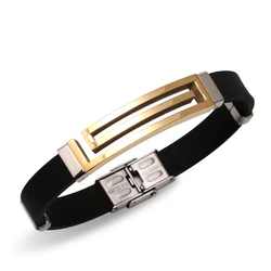 PAPERPLUS | Gold-Plated Silicone Bracelets.Great Wall Pattern.21cm.Simple Classic Jewelry.Black.New