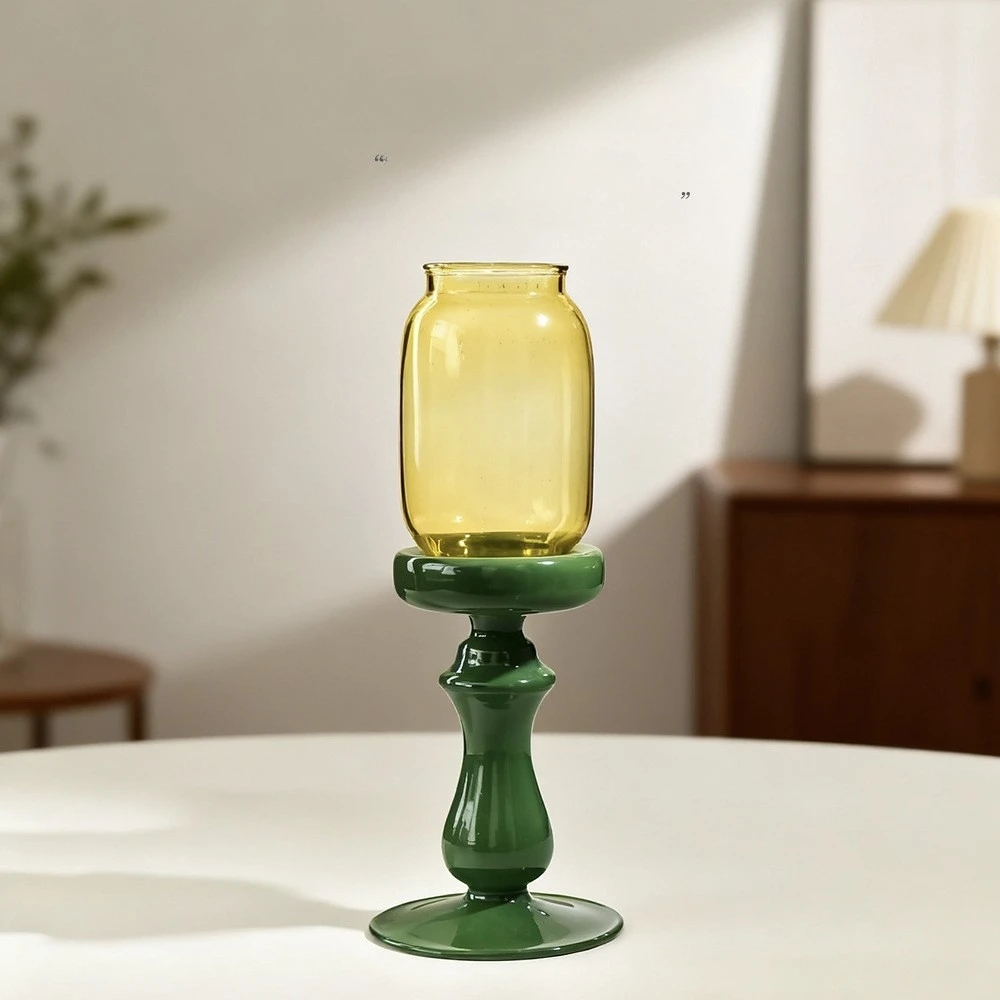 New Chinese Zen style Ming Qing Candlestick Aromatherapy Tea Room Atmosphere Glass Candlestick Home Floor Candlelight Tea Ceremo