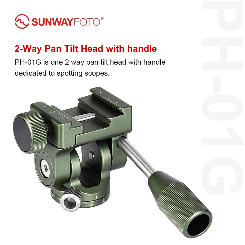 

SUNWAYFOTO PH-01G is One 2 Way Pan Tilt Head with Handle Dedicated to Spotting Scopes.