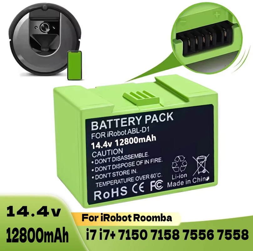 Batterie de remplacement 14,4 V 2600 mAh i7 pour iRobot Roomba séries E et I, i7+ E5 7150 7550 i3 3150 i3+ 3550 i4 4150 i4+ Pièce de rechange