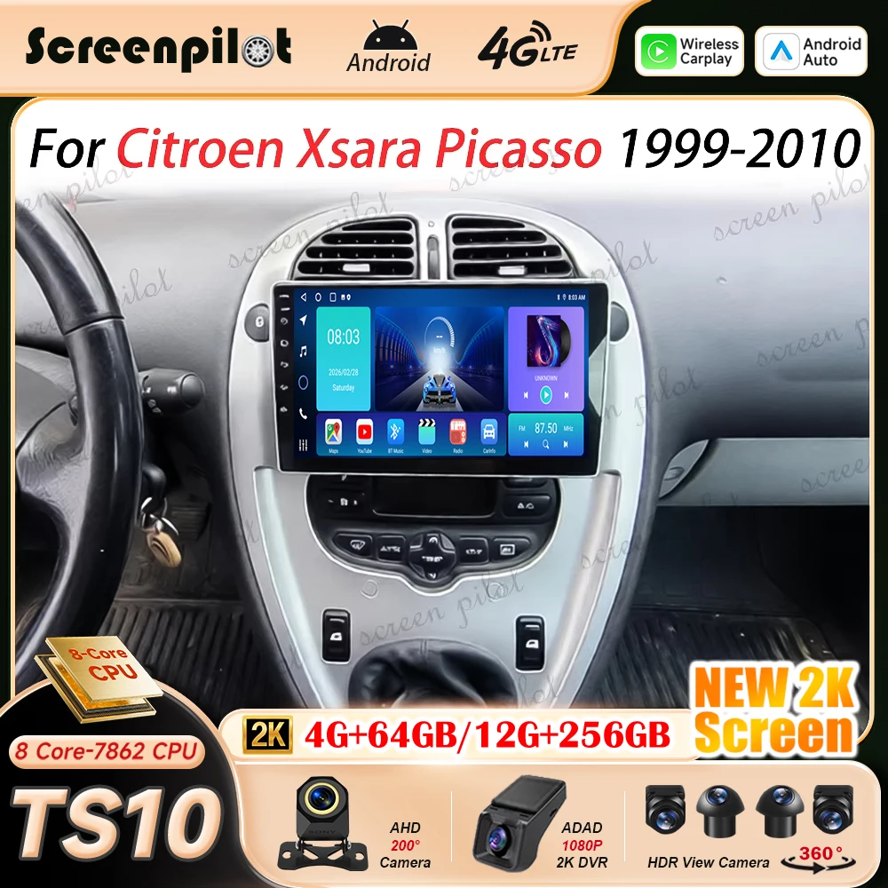 Android 16 Car Radio For Citroen Xsara Picasso 1999 2000 2001 2002 -2010 2K QLED Multimedia Video Player Navigation GPS NO 2DIN