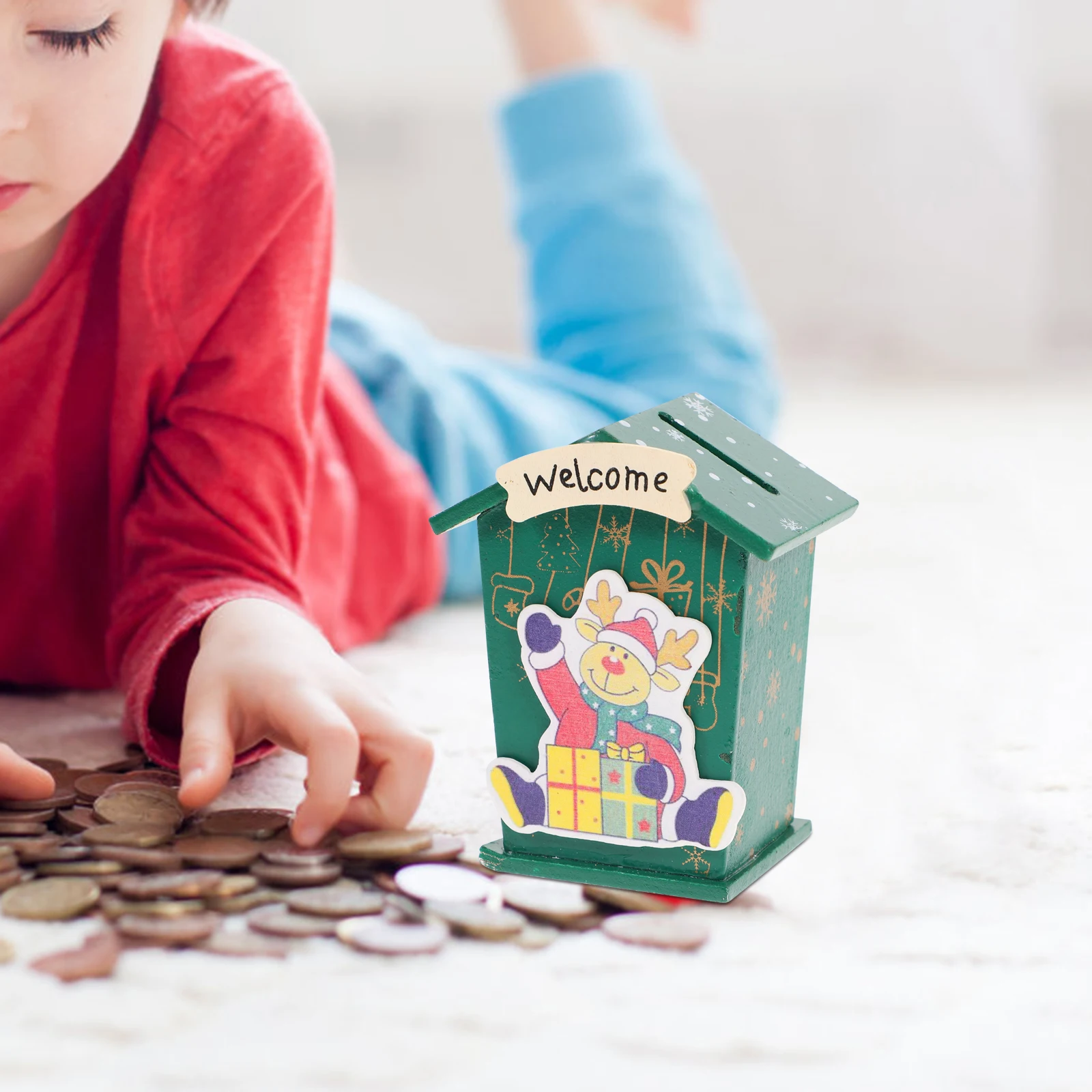 

Wooden Piggy Bank Christmas Money Box Unique Cartoon House Savings Container for Kids Adults Non Toxic Wooden Money Box