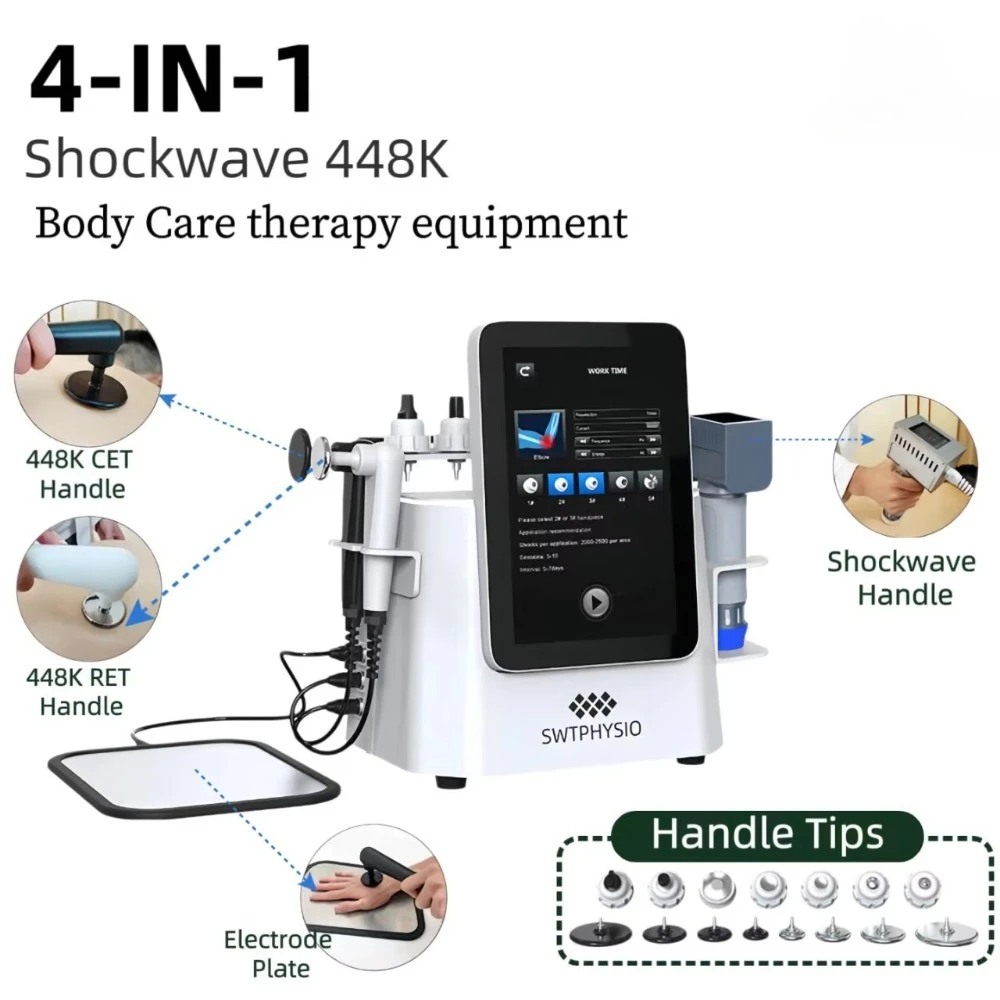 Professional 448K Tecar RET CET Therapy Machine Radial Shockwave Device Full Body Pain Relief Physiotherapy Massager Portable