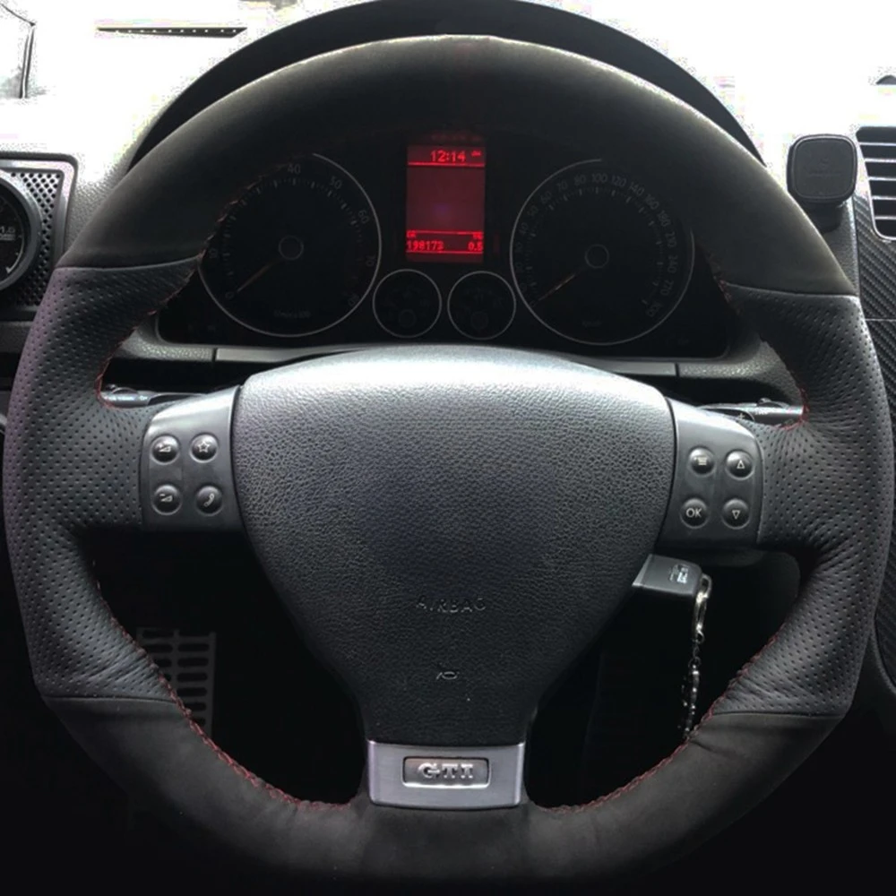 Car Steering Wheel Cover Black Genuine Leather Suede For Volkswagen Golf 5 Mk5 GTI VW Golf 5 R32 Passat R GT 2005