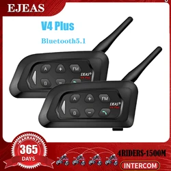 EJEAS V4 Plus casco interfono moto auricolare Bluetooth 1500M casco Full-duplex comunicatore per 4 Riders Group Talking IP65