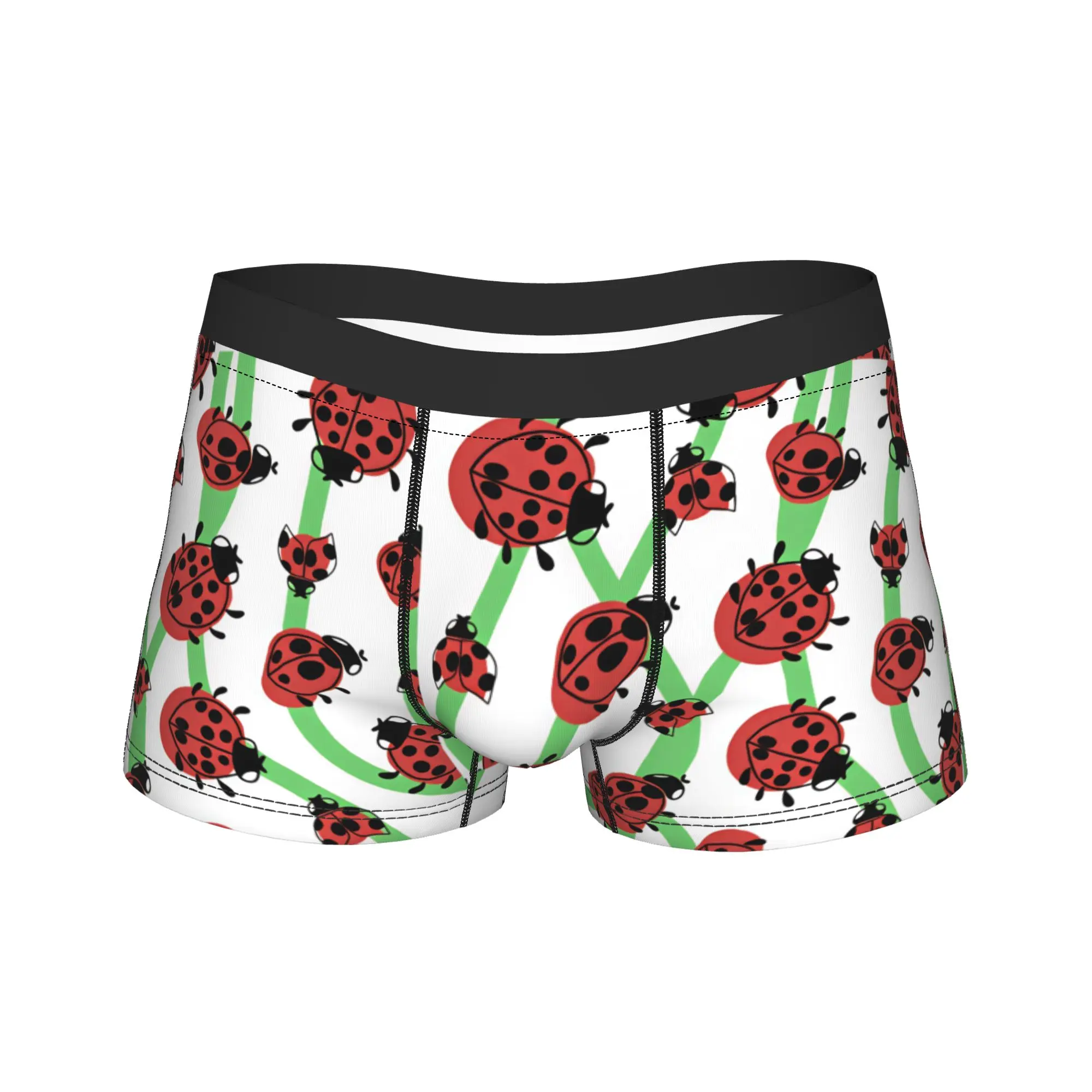 Ladybug Green Vine Underwear  Males Panties Custom Breathable Boxershorts Trenky Shorts Briefs Plus Size 2XL