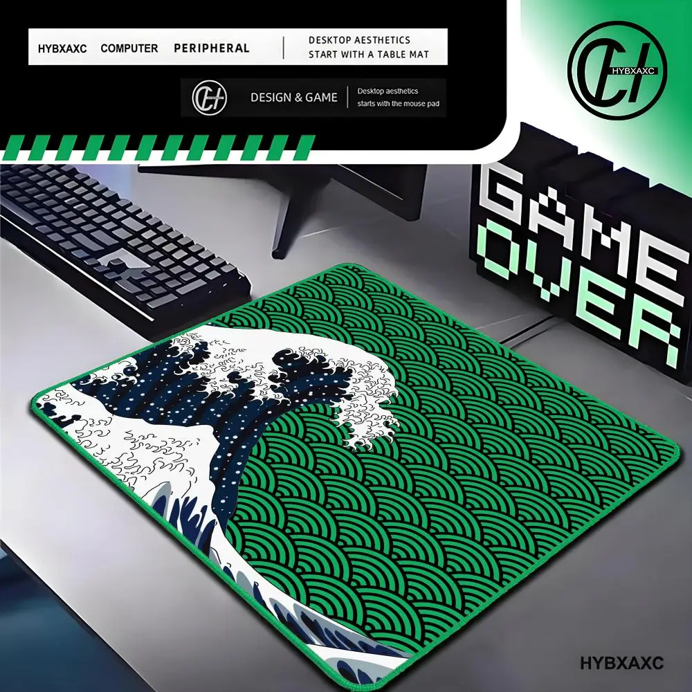 Small Size Wave Series Gaming Control Green lock edge Mouse Pad Laptop Art Design Non-slip Deskmat Office Gamer Natural Rubber