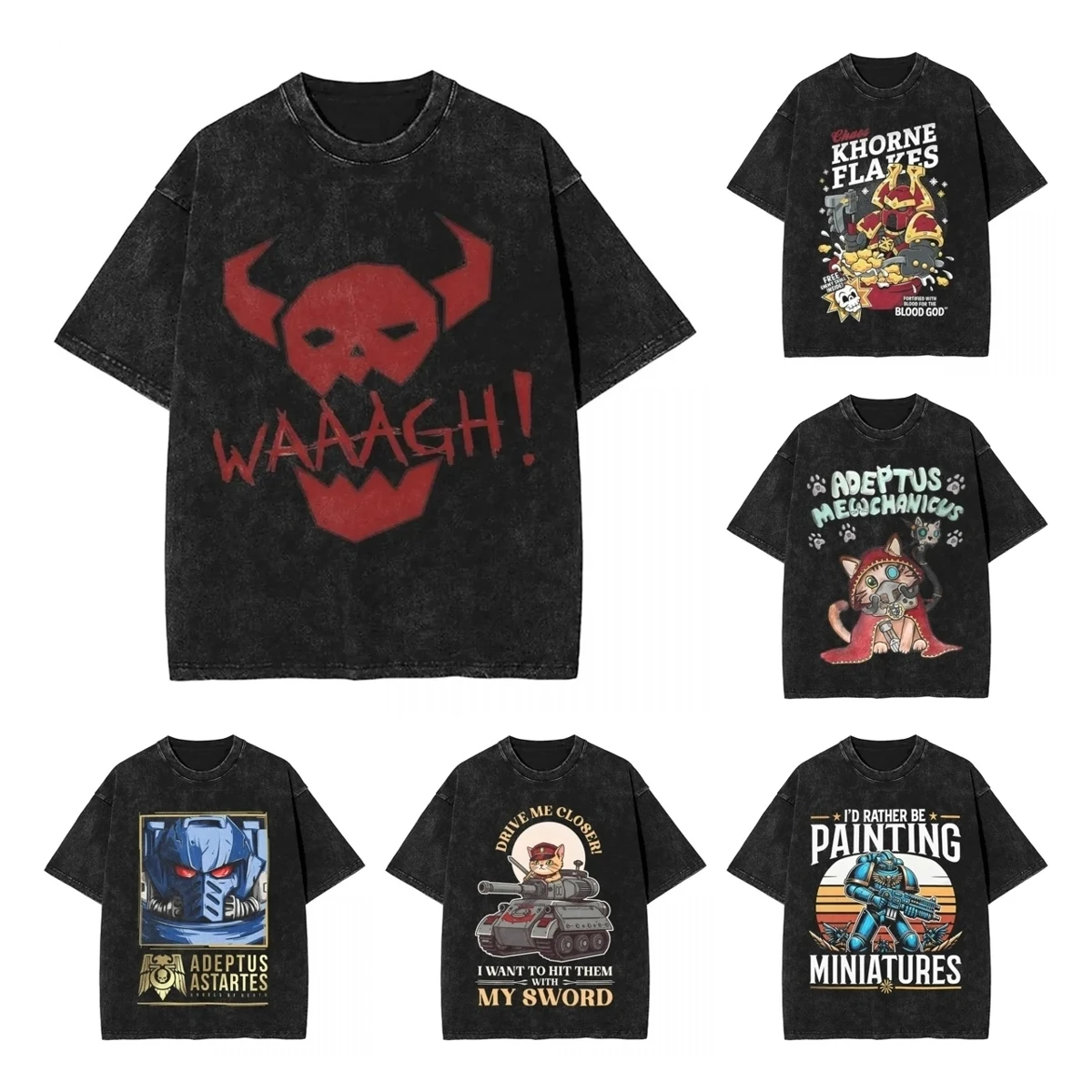 Ork WAAAGH T Shirt Washed Short Sleeve Oversize T-Shirts W-Warhammer 40k Casual Men Women Tops Streetwear Summer Tee Shirt