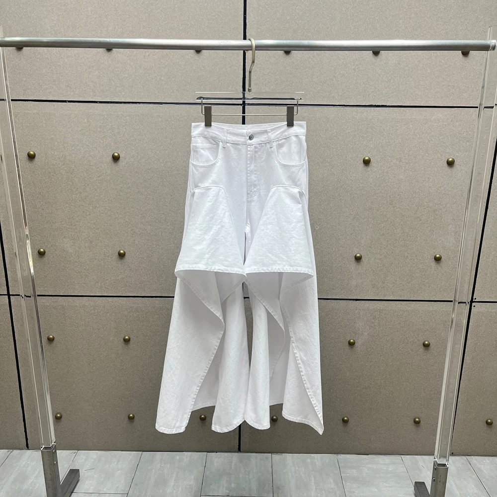 

Y2K Irregular Hem Cotton Jeans for Women Ruffle Slit Leg Design Simple Elegant Commuter Versatile Straight Summer Pants