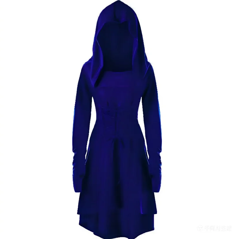 Kostum Cosplay Pemanah Renaisans Wanita Jubah Berkerudung Berenda Vintage Pullover Hoodie Panjang Gaun Jubah Pesta Halloween Abad Pertengahan
