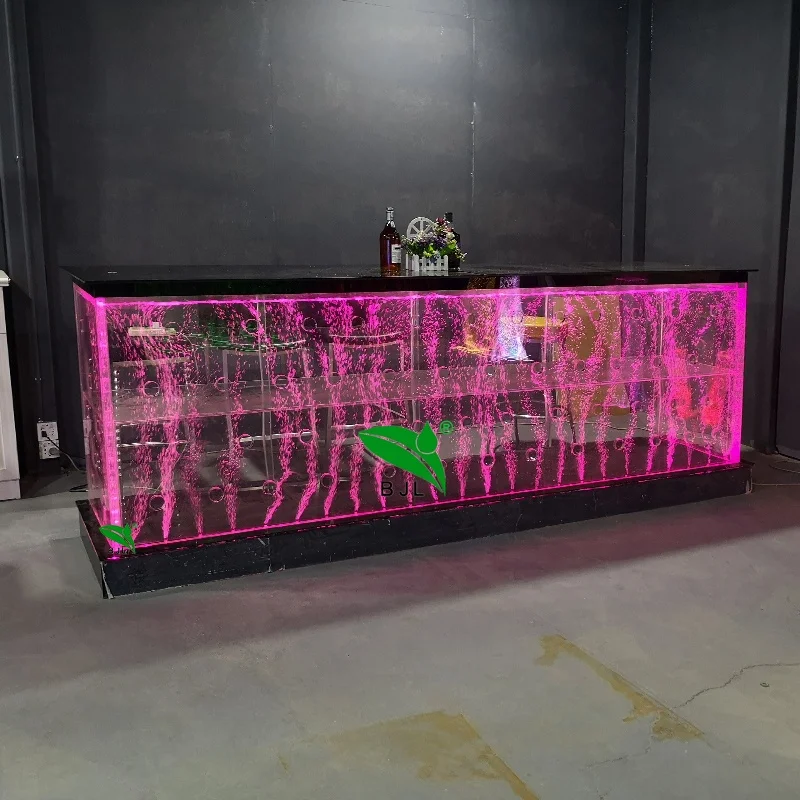 custom，modern restaurant glowing led acrylic aquarium bar counter