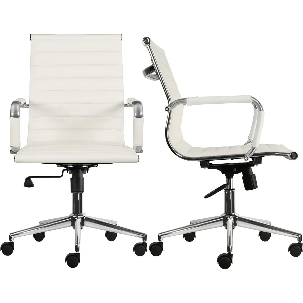 

Set of Two - Modern Mid Back Ribbed PU Leather Swivel Tilt Adjustable Chair Designer Boss Executive Management Manager Office