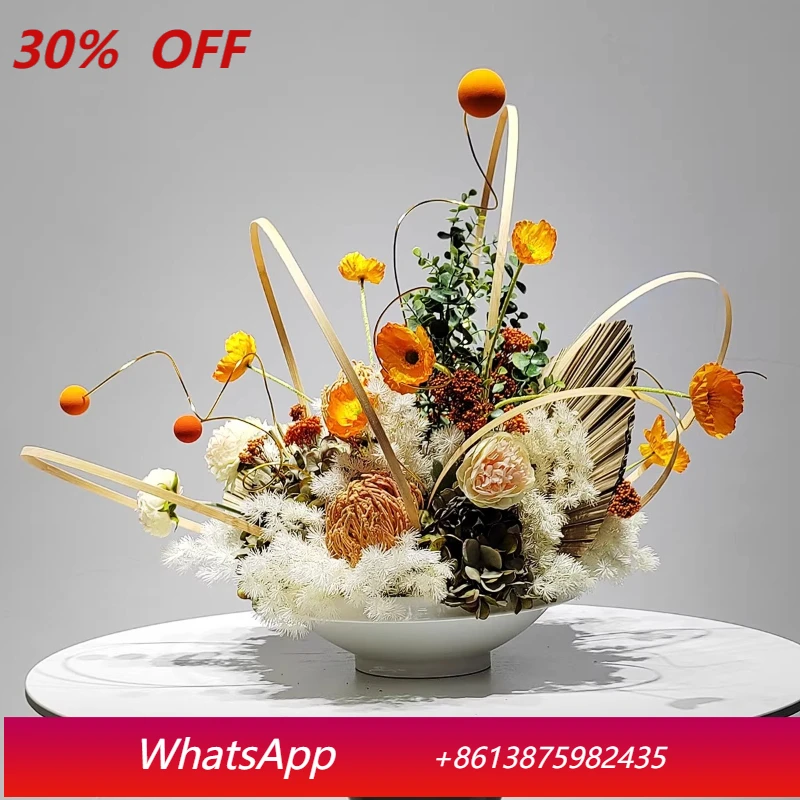 

LH New Chinese Simulation Flower Ornament Living Room Dining Table Coffee Table Negotiation Table Floral Green Plants