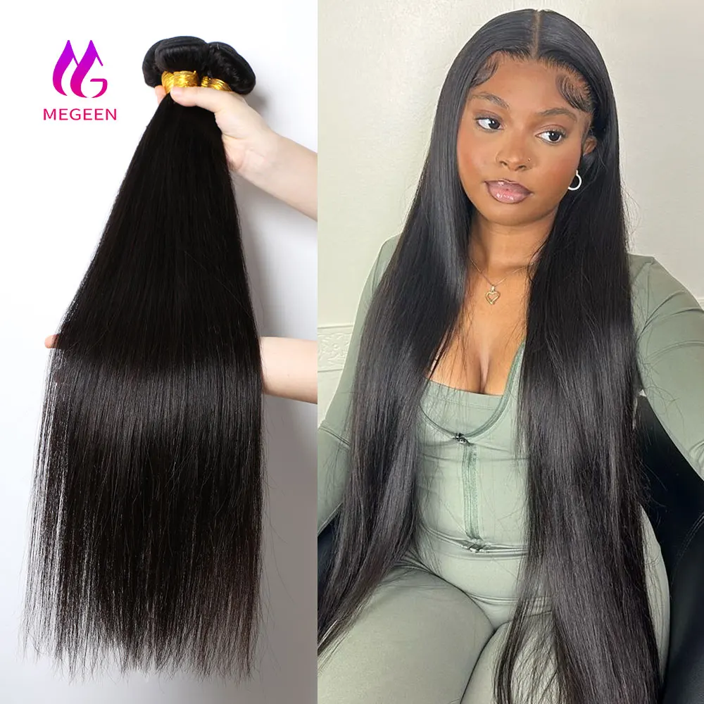 

Megeen 32-дюймовые прямые искусственные человеческие волосы, бирманские здоровые волнистые волосы для наращивания 1/3/4, быстрая сделка, 12 а, черные здоровые волосы