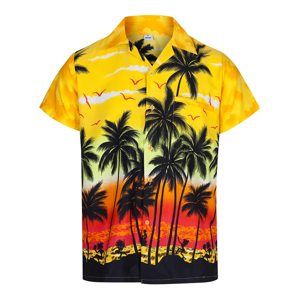 Men's Hawaiian Shirt Loose Hot Saling Style Cruise Shirt Short Sleeve Men's Tie Button Hawaiian Men's Pocket Style Shirt S-3XL