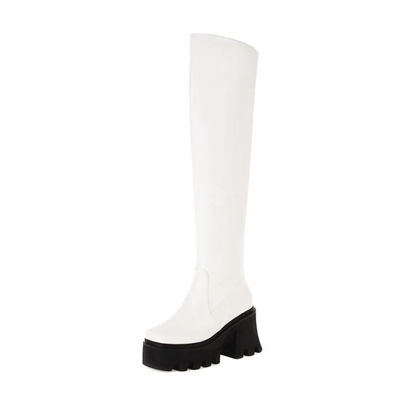 

Женские сапоги до колена, новинка осени 2023, на среднем каблуке, на высокой эластичной резинке с круглой головкой и толстой подошвой для верховой езды