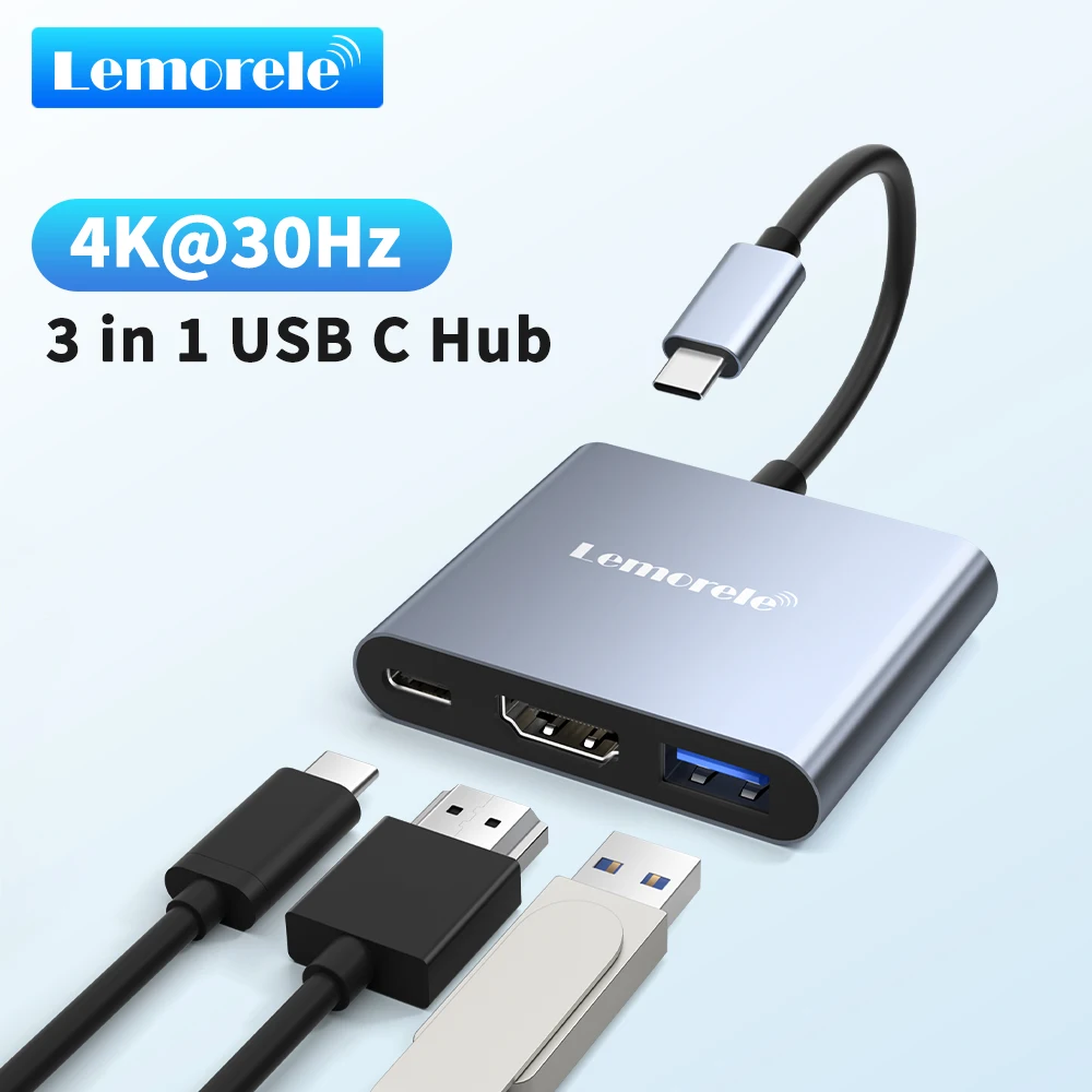 LEMORELE 3 in 1 USB C Hub PD 100 W Dockingstation Typ C auf HDMI Hub Adapter Multiport Adapter für MacBook Pro/Air für Windows