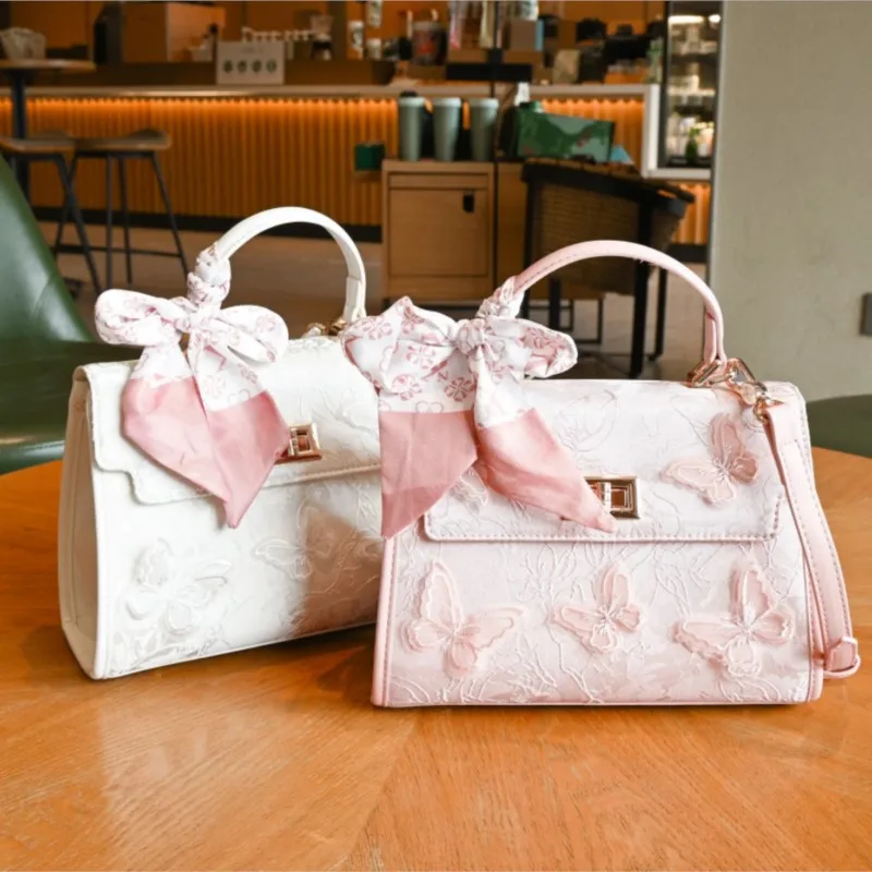 

Light luxury brand women's bag 2025 new fashionable lace butterfly shoulder bag sweet designer versatile crossbody small square
