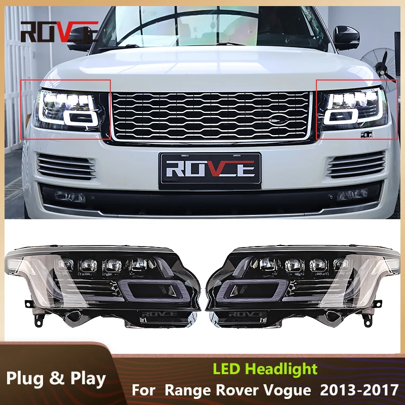 

ROVCE 4 Lens Car Front LED Headlights For Land Rover Range Rover Vogue L405 2013-2017 Upgrade 18-22 Style Daytime Running Lamp