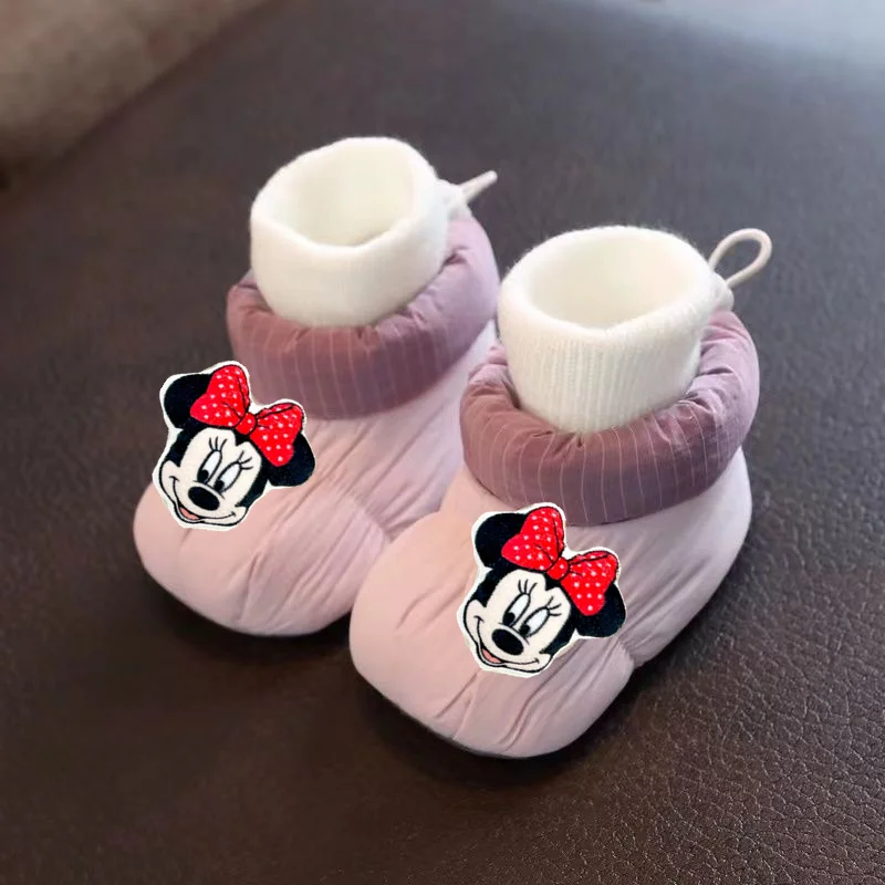 

Disney fall winter plus velvet baby cotton shoes Mickey mouse baby socks shoes 0-1 years old soft-soled toddler shoes anti-skid