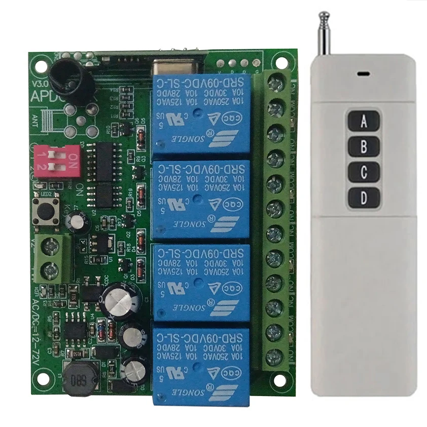 3000m 433Mhz Universal Wireless Remote Switch DC 12V 24V 4CH relay Receiver Module and RF Remote Control 433 Mhz Transmitter