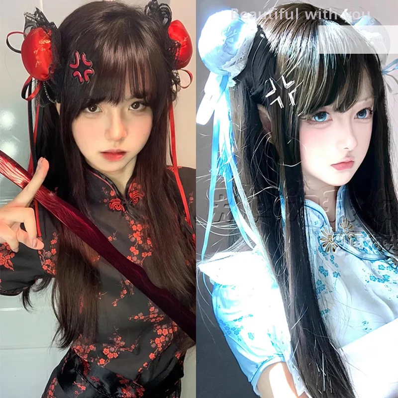 

Traditional Chinese Chun-Li Hair Bun Clip, Lace Bow Barrettes, Cosplay Headdress, Cheongsam Ruffle Accessory, Hairpin Style