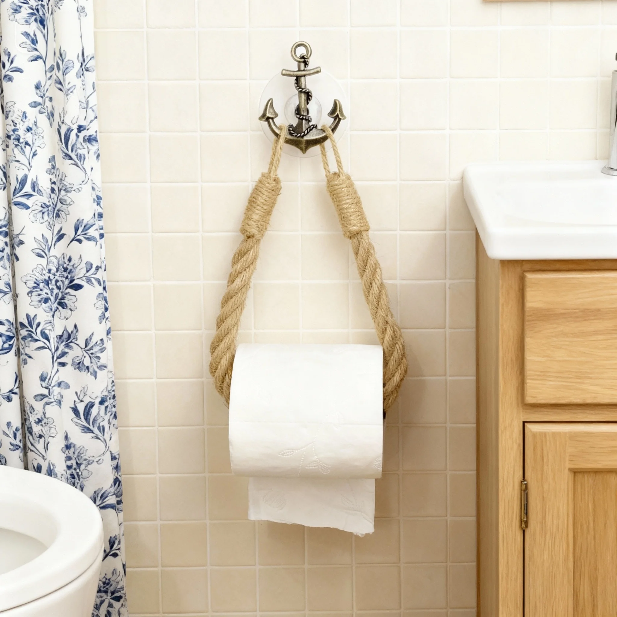 Vintage Nautical Rope Towel Rack Anchor Wall Mounted Bathroom Shelf Tissue Holder Storage Organizer with Hooks Home Decor