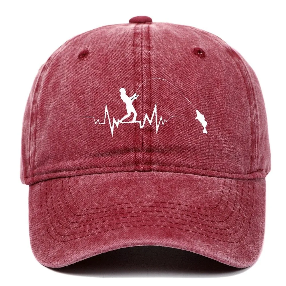 

Vintage Fishing Pattern Design Embroidery Baseball Cap Washed Cotton Adjustable Peaked Cap Visor Casquette For Man Women