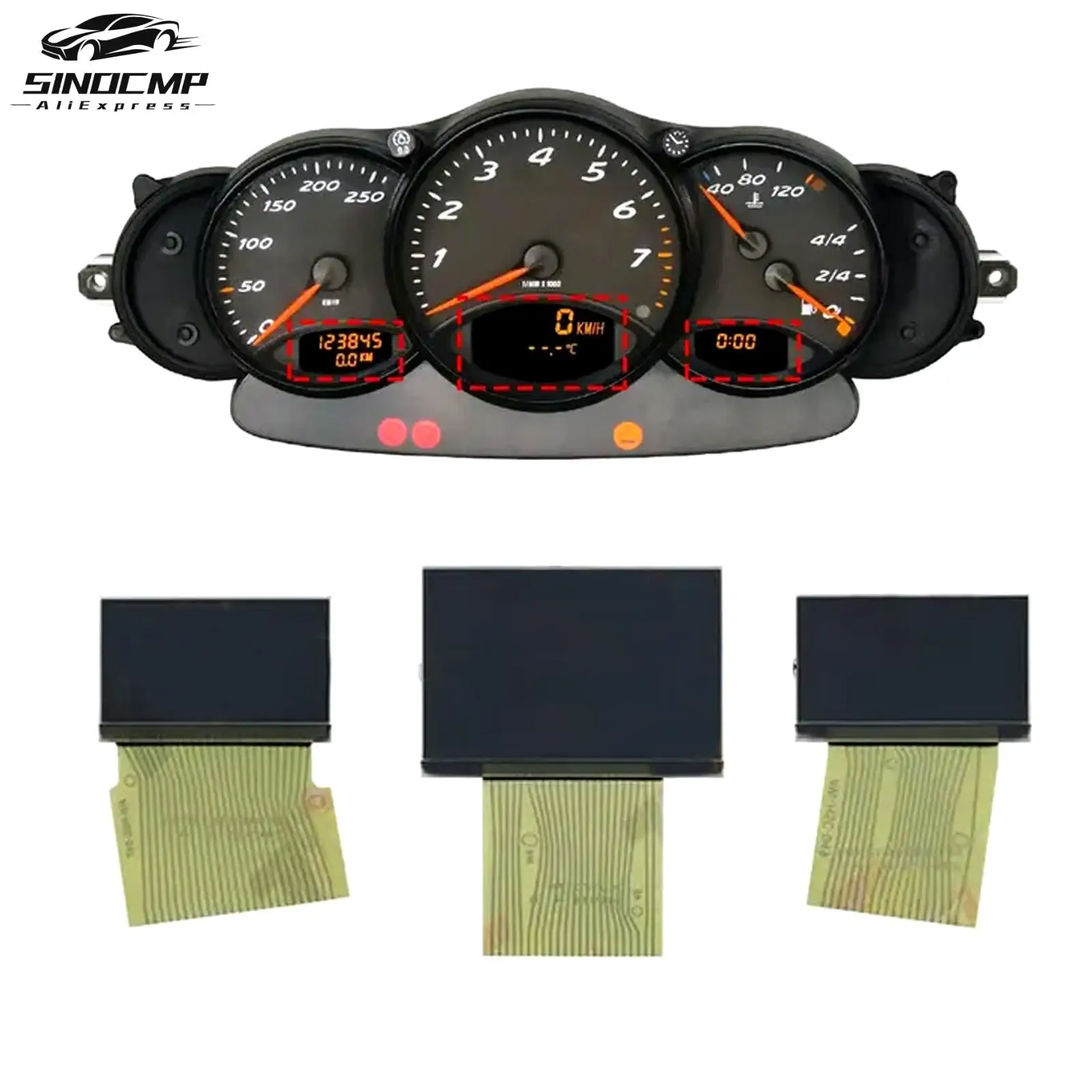 

3Pcs KM Version Display Screen 110.008.721 9866411060570C 9866411030070C 9866411040170C For Porsche 911 996 Boxster 986 RUF