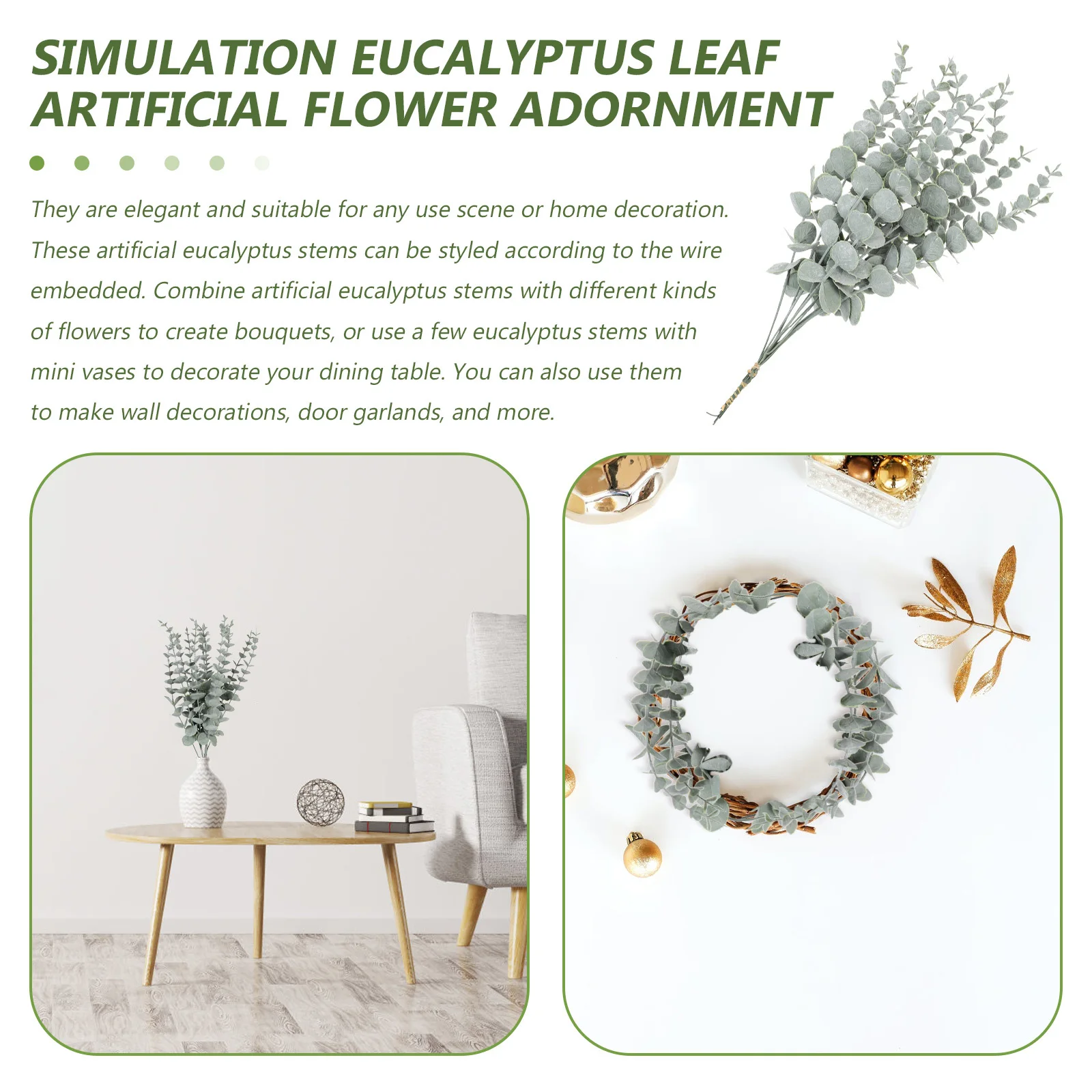 

36Pcs Simulation Eucalyptus Leaf Artificial Greenery Props Fake Leaves Bouquet DIY Supplies Natural Look Floral Arrangement