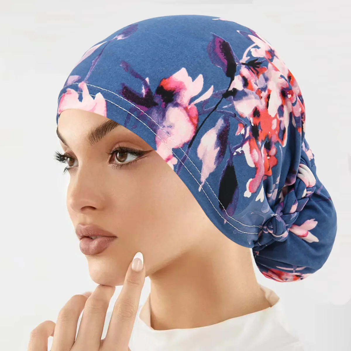 New European and American Printed Women's Base Cap Muslim Headscarf Daily Fashion Flowered Cloth Braid Pullovers Small Cap