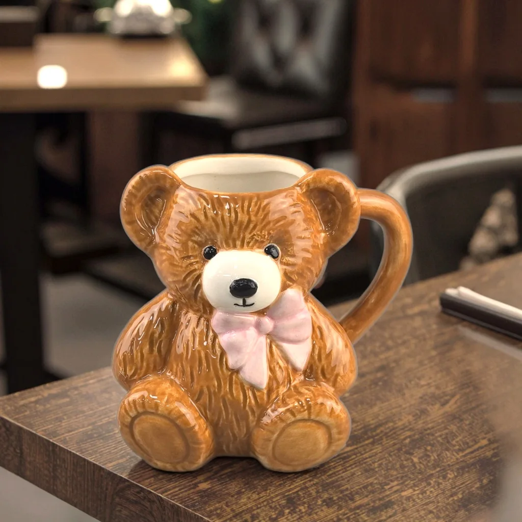 

Creative Cute Teddy Bear Mug Ceramic Coffee Cup Gift for Couples Birthday Present