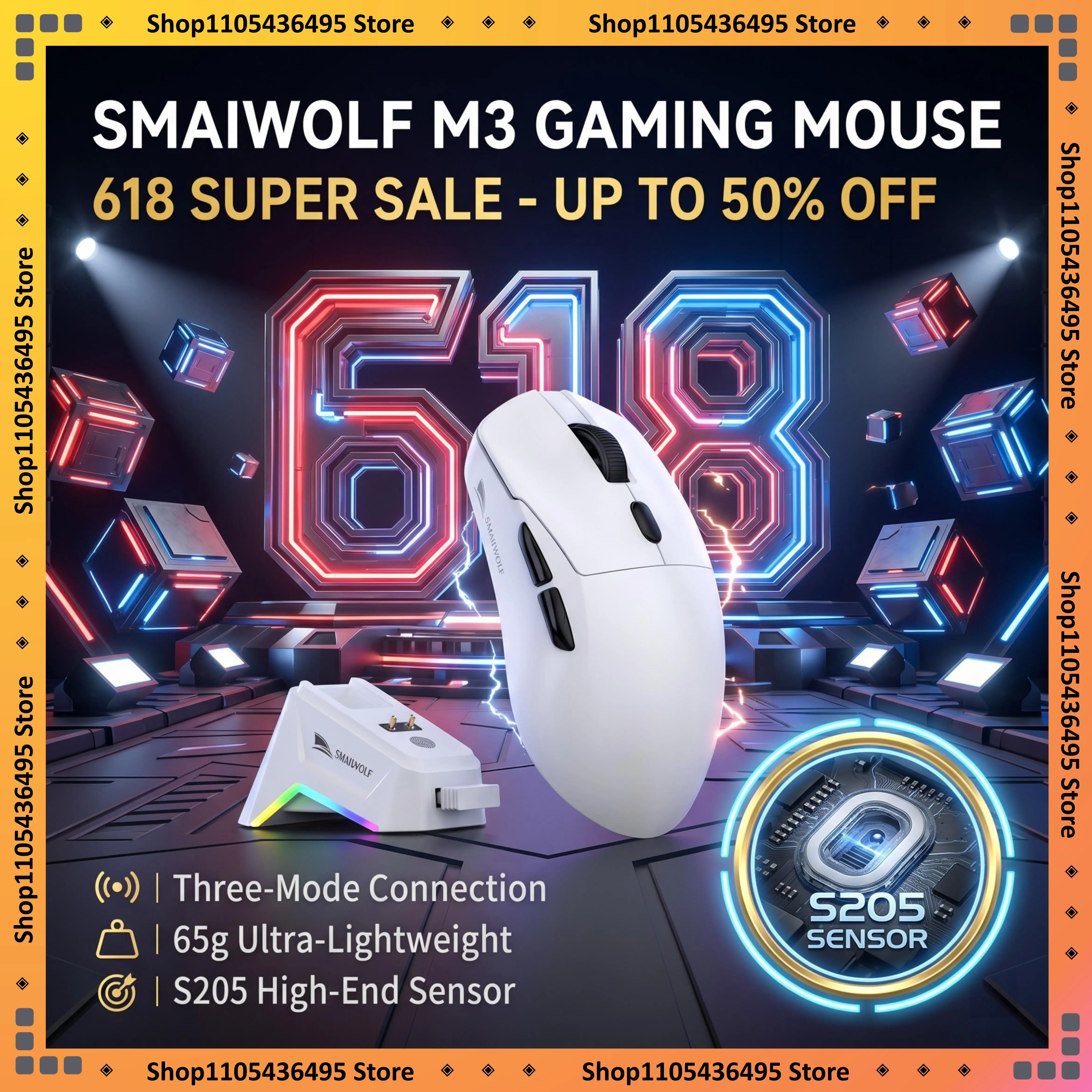 

SMAILWOLF M3 Tri-Mode Mouse S205 Tracking Sensor Up To 12000 DPI Durable Micro Switches 300mAh Long Standby