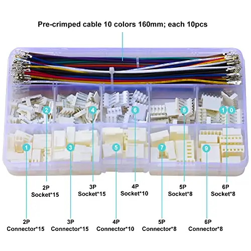 MX2.54 Kit de connecteur de câble de 2.54mm, KF2510 Molex KK 254 Pas de 2.5mm Connecteur à 2/3/4/5/6 broches avec directions 22AWG (SH-MX2.54-2510)