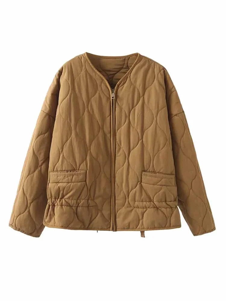 

Женское зимнее пальто с украшением карманов, свободное повседневное теплое хлопковое пальто с вареным эффектом, пальто в стиле ретро на молнии с длинными рукавами, шикарный топ