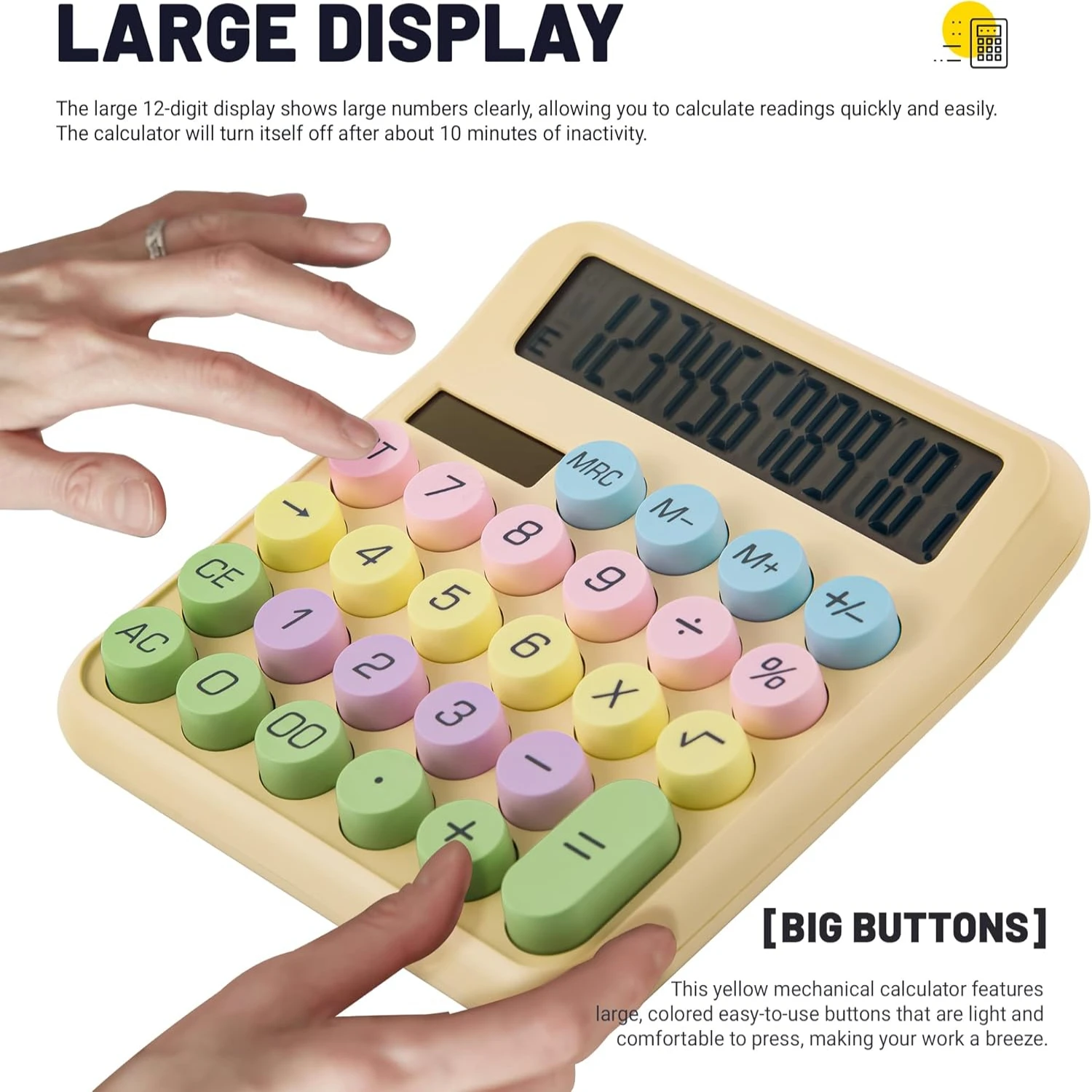 Calculators Desktop, Blue Mechanical Calculator, Cute Calculator 12 Digit Desk  Calculator Large Display, Dual Power Solar Batte