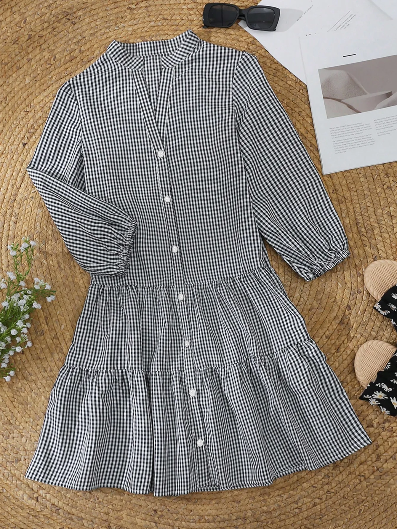 2025 Women\'s Summer Holiday Beach Dress With Half Sleeve V-neck Patchwork Button Front Casual Loose Elegant Female A-line Dress