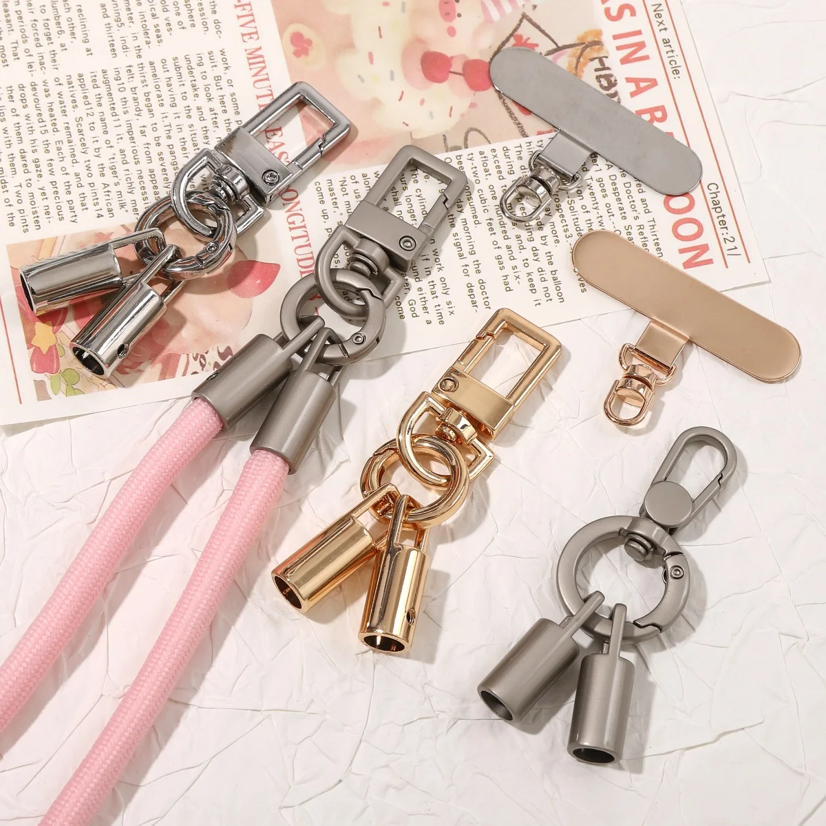360°Rotatable Phone Lanyard Hardware Kit Square Round Spring Snap Hook End Caps T Patch Strap With Screwdriver DIY Accessories