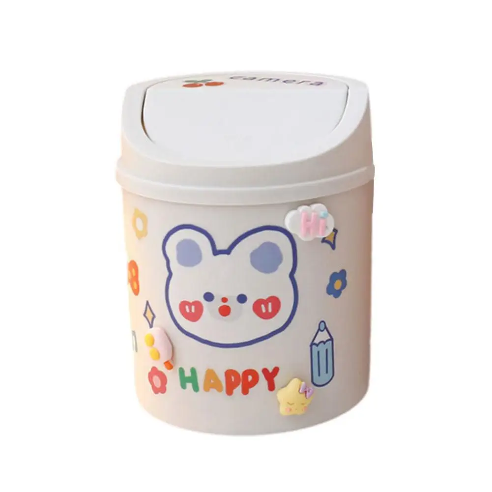 Desktop Small Trash Can Cute Sticker Bedroom Girly Home Cute With Lid Net Celebrity Mini Portable Plastic Storage Box