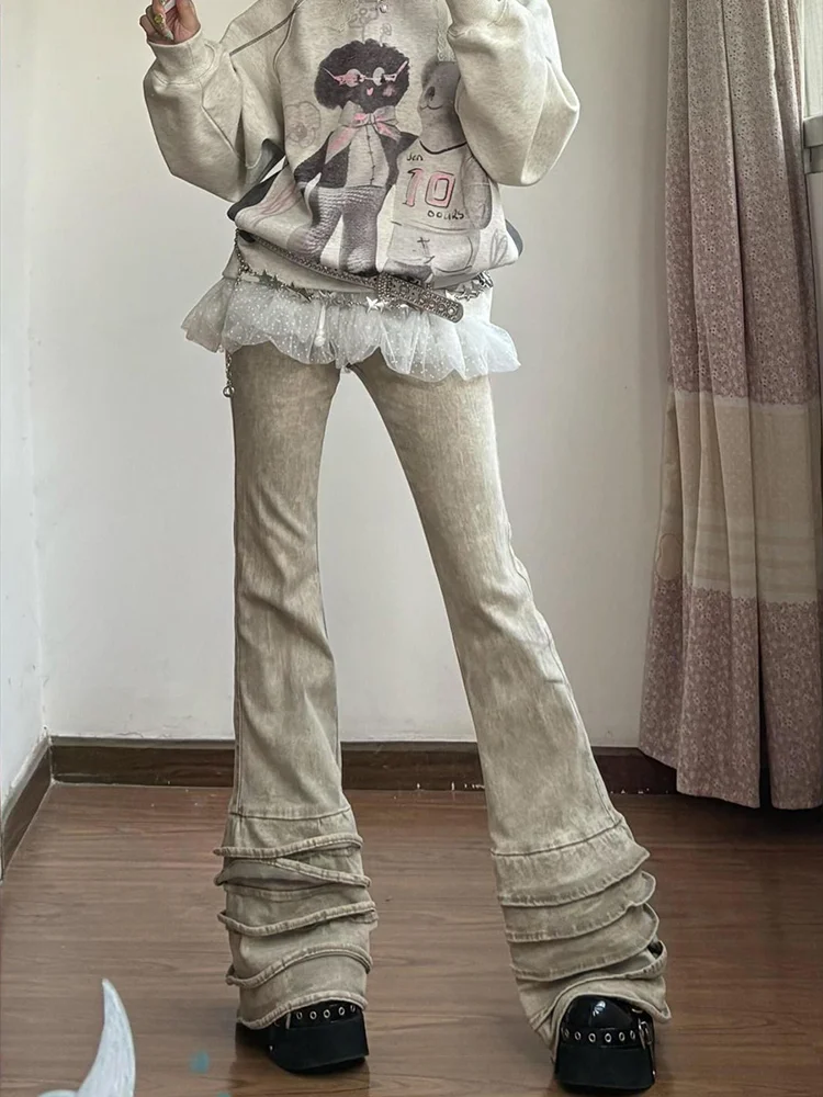 

High Waisted Jeans 2025 New Bottoms Fashion Ruffles Y2k Flare Pants Women Tunic Denim Trousers Casual Streetwear Pantalon Femme