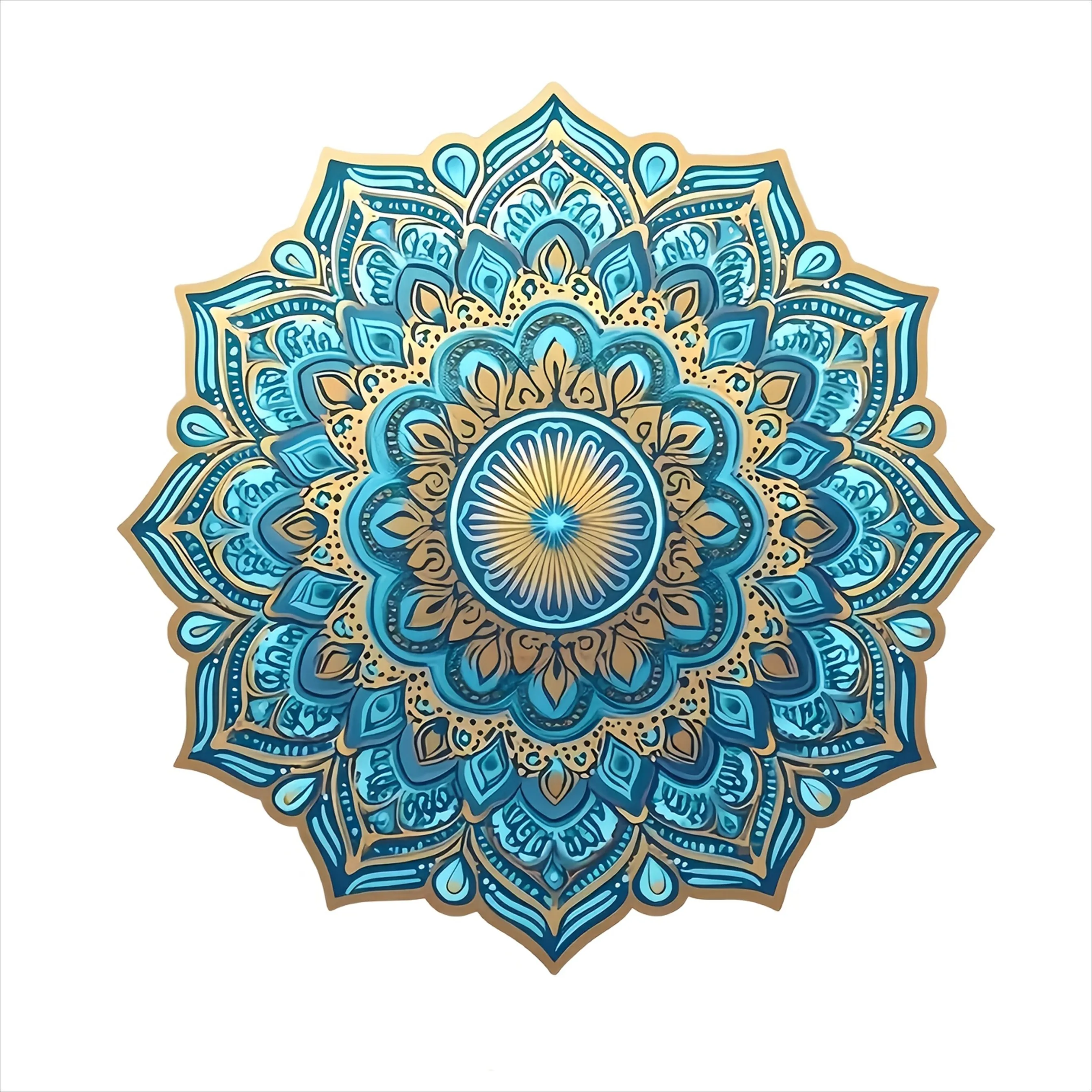1pc Bohemian Blue Mandala Vinyl Sticker Turquoise Golden Scratch Resistant Decal for Car Motorcycle Laptop Wall