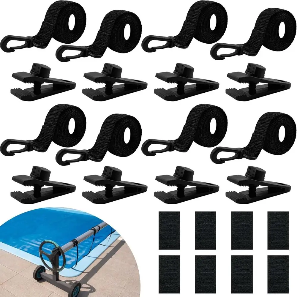 

18/24Pcs Heavy-duty Pool Solar Cover Reel Attachment Kit Windproof Rope&Clip Solar Cover Attachment Kit Straps Fixed Universa