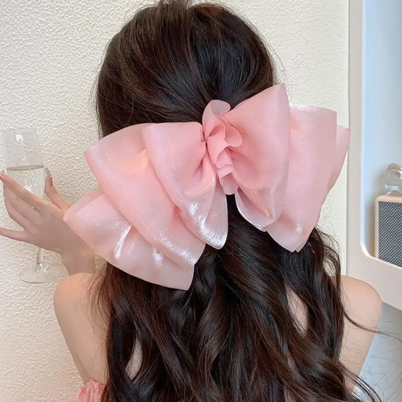 

Fashion New Oversize Hair Bows Chiffon Solid Color Hairpins Spring Clamp Clip Women Beach Style Headwear Accessories